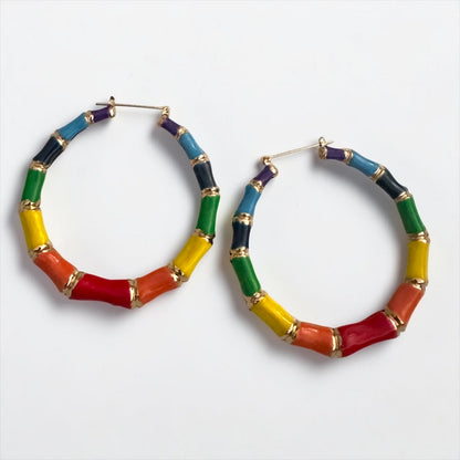 7cm Multicolour Bamboo Hoop Earrings