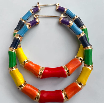 7cm Multicolour Bamboo Hoop Earrings