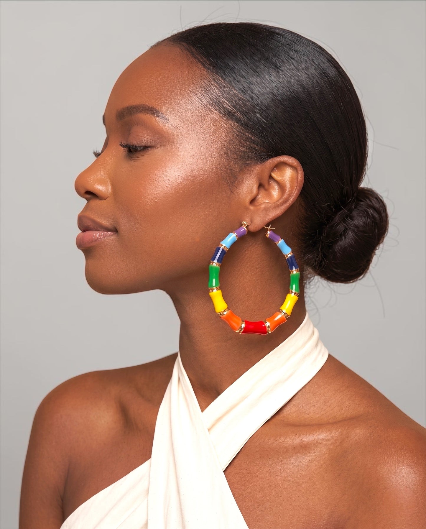 7cm Multicolour Bamboo Hoop Earrings