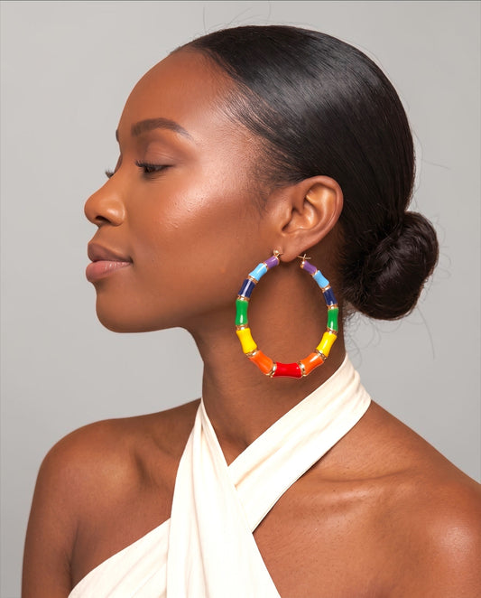 7cm Multicolour Bamboo Hoop Earrings