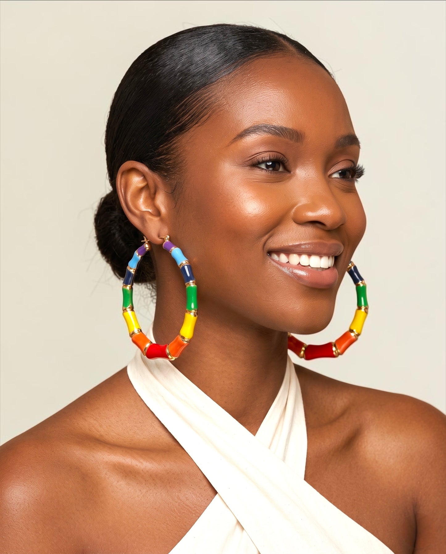 7cm Multicolour Bamboo Hoop Earrings