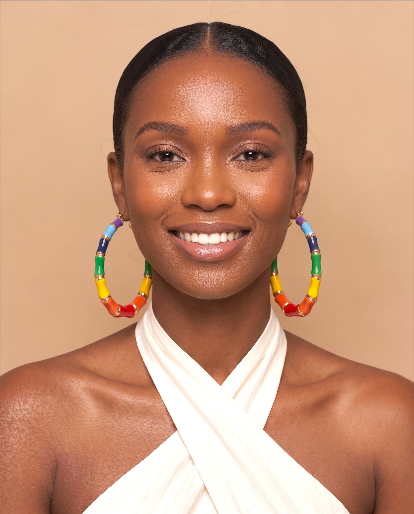 7cm Multicolour Bamboo Hoop Earrings