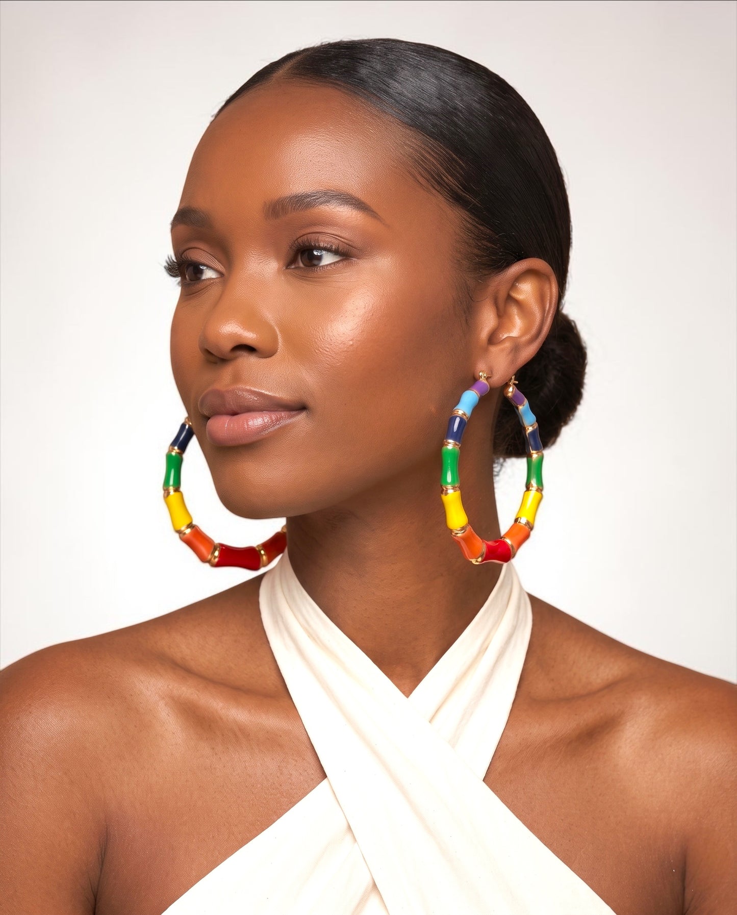 7cm Multicolour Bamboo Hoop Earrings