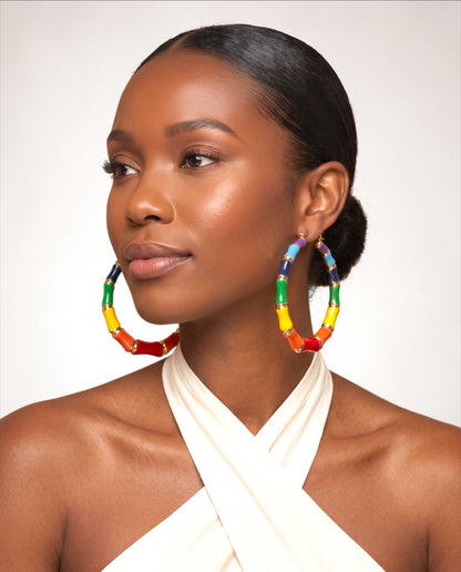 7cm Multicolour Bamboo Hoop Earrings