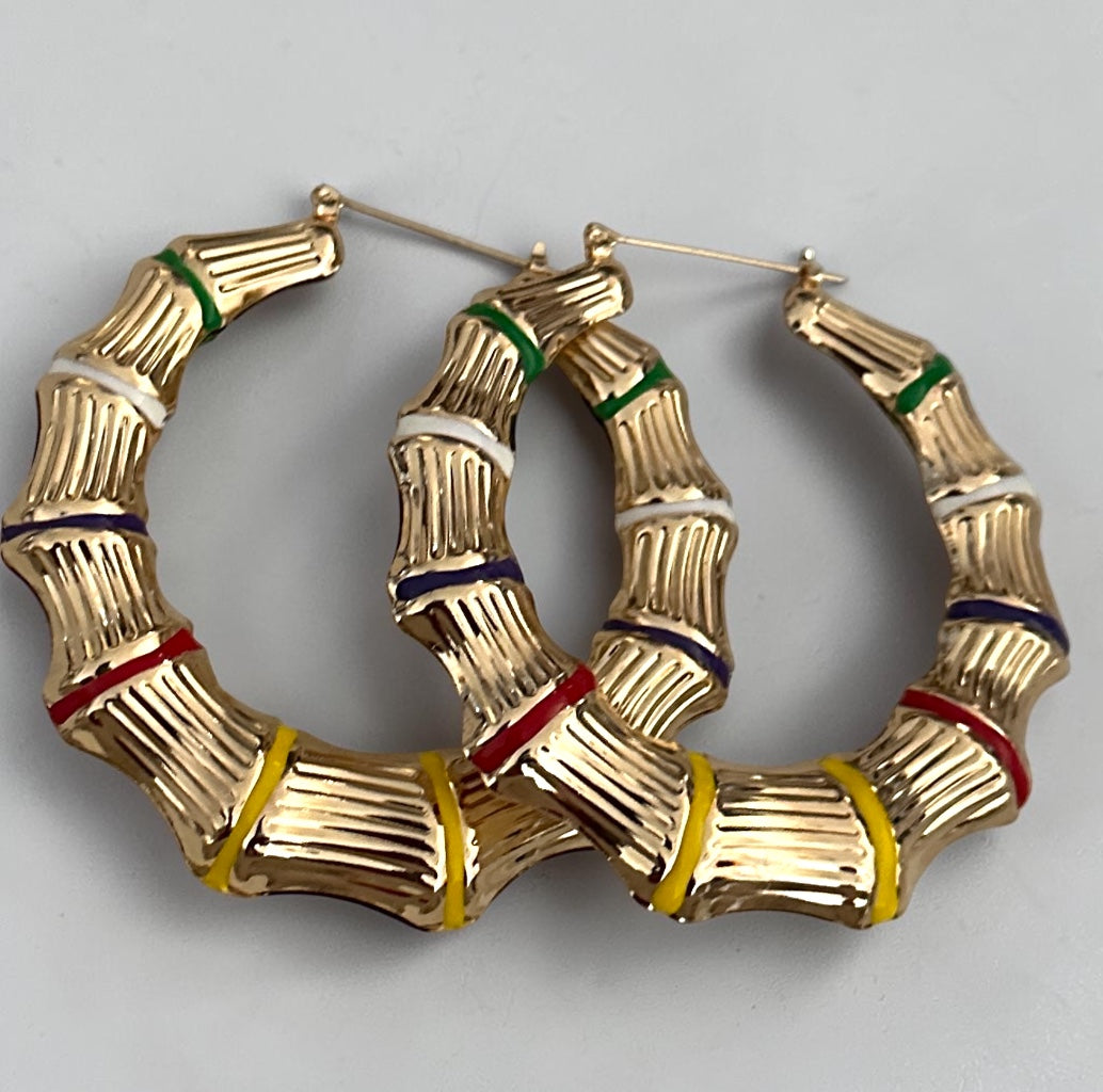 Chunky Bamboo Hoop Earrings, Gold Retro Statement Earrings