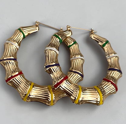 Chunky Bamboo Hoop Earrings, Gold Retro Statement Earrings
