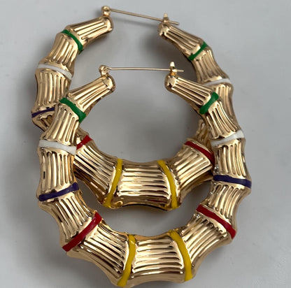 Chunky Bamboo Hoop Earrings, Gold Retro Statement Earrings