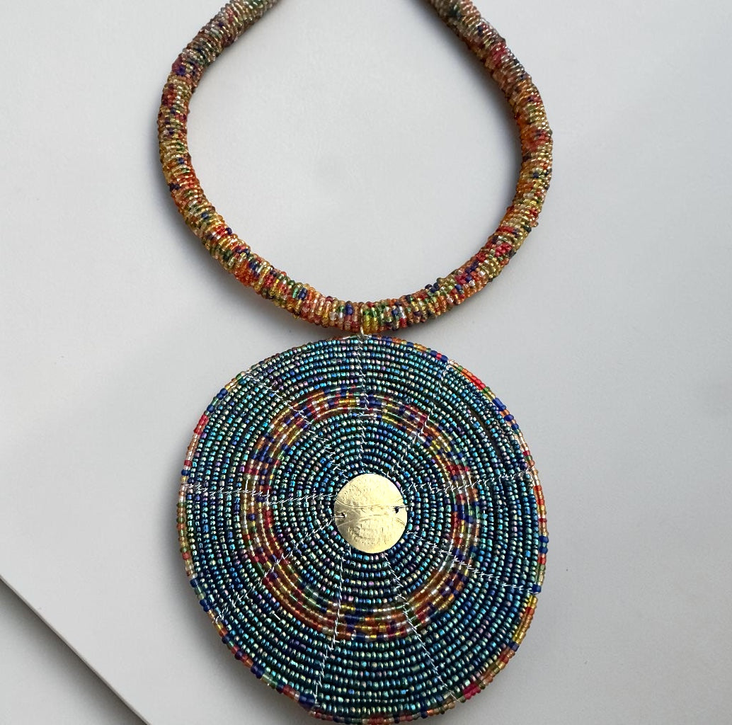 Handmade Multicolour African Beaded Disc Statement Necklace