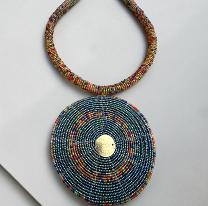 Handmade Multicolour African Beaded Disc Statement Necklace