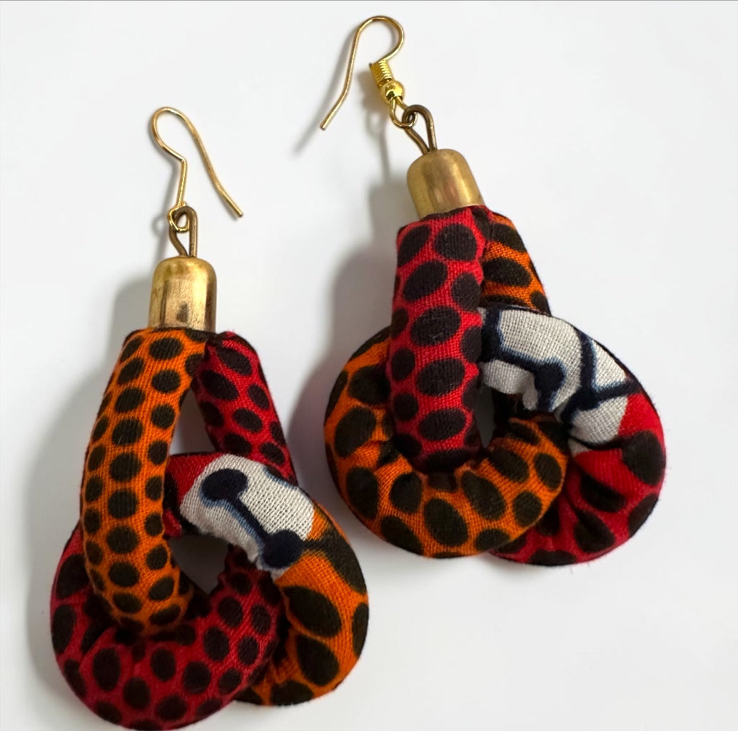 Handmade Ankara Fabric Knot Dangle Earrings – African Print Statement Jewellery