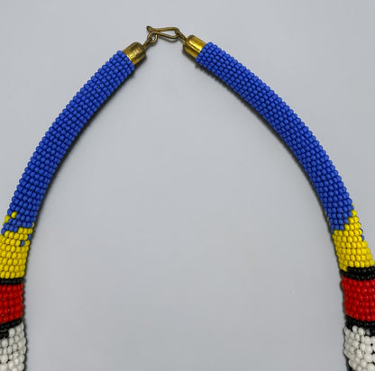 Maasai Blue Triple Ring Beaded Necklace | African Statement Jewellery
