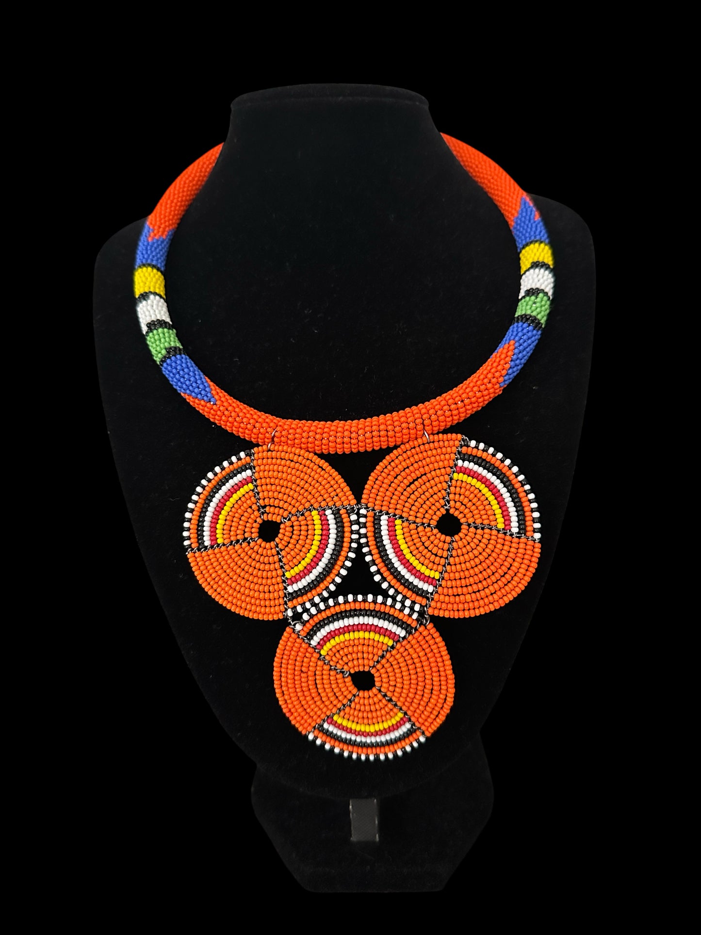 Maasai Orange Triple Ring Beaded Necklace | African Statement Jewellery Fatisha Boutique