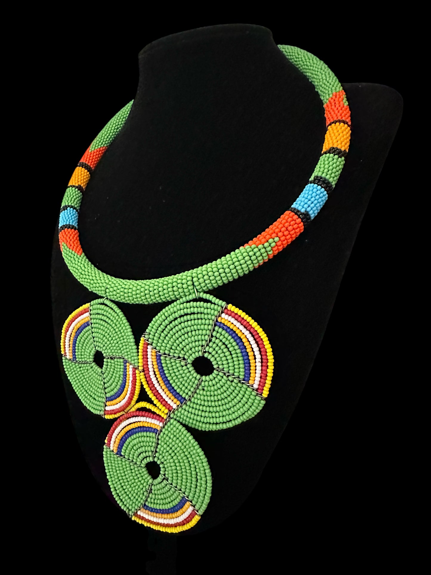 Maasai Green Triple Ring Beaded Necklace | African Statement Jewellery Fatisha Boutique