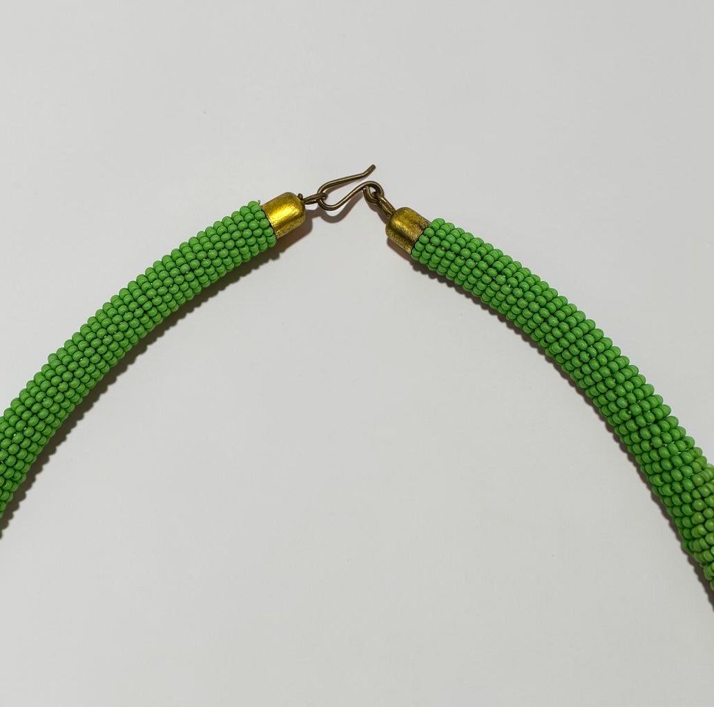 Maasai Green Triple Ring Beaded Necklace | African Statement Jewellery