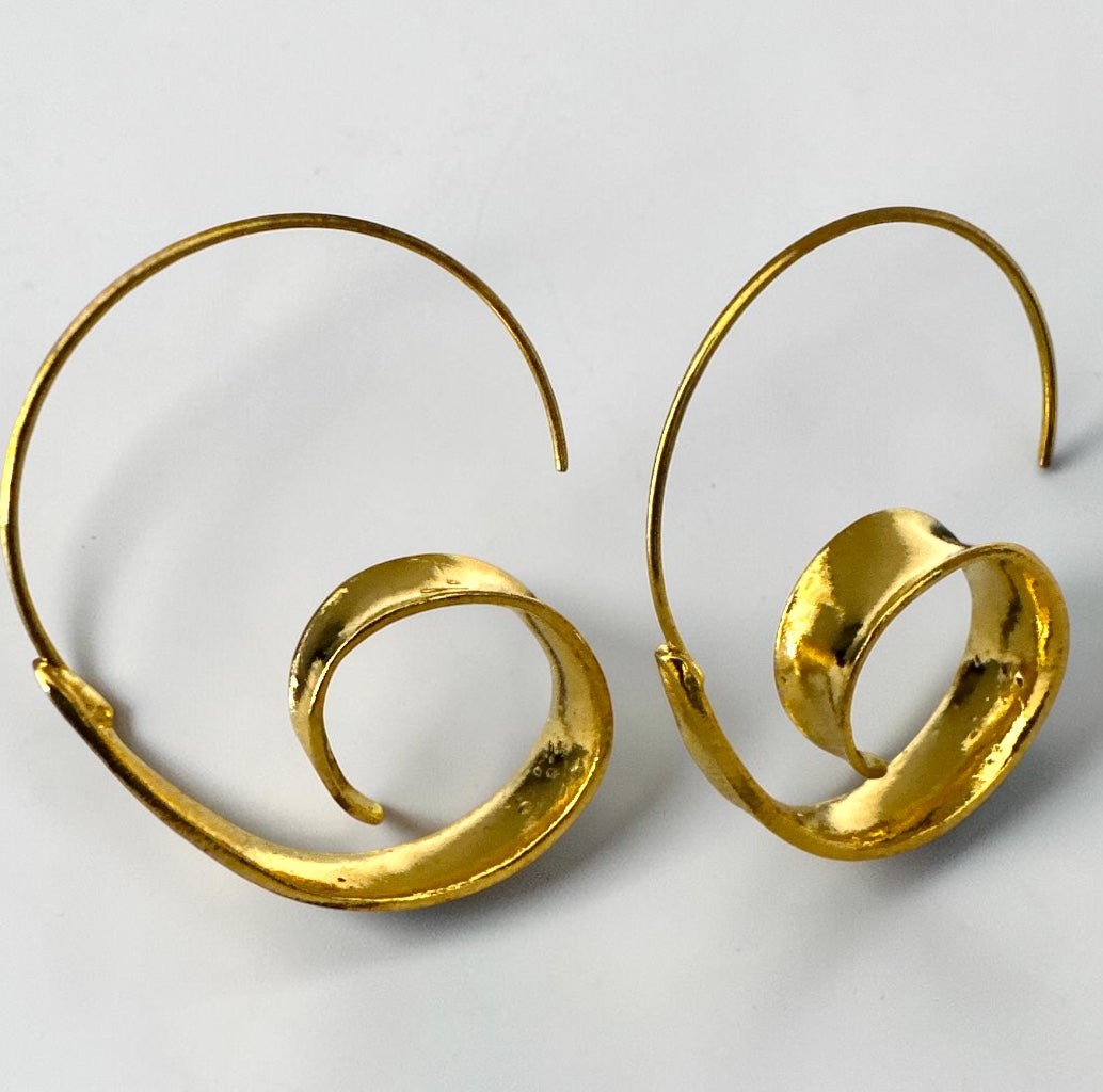 Gold Silver Spiral Hoop Earrings | Statement Minimalist Earrings Fatisha Boutique