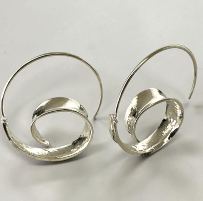 Gold Silver Spiral Hoop Earrings | Statement Minimalist Earrings