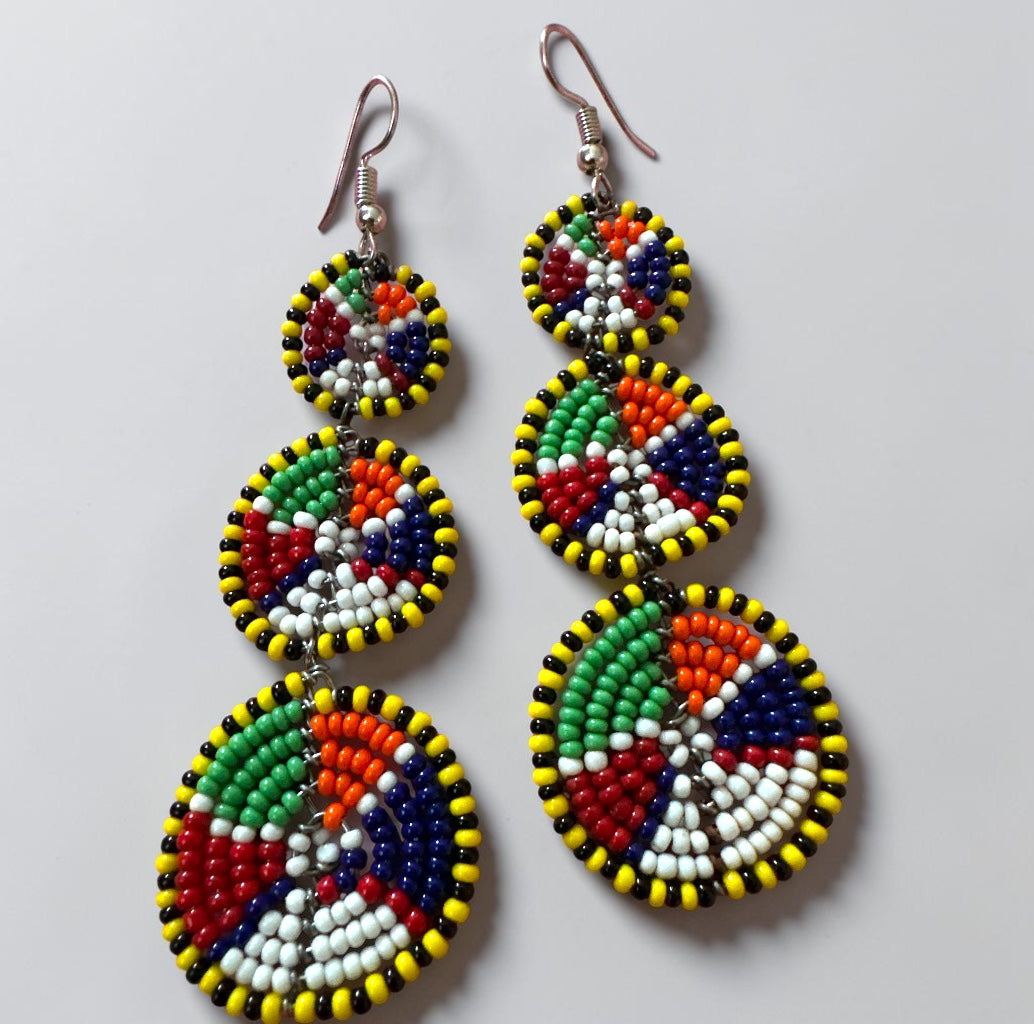 Maasai Triple Disc Beaded Drop Earrings | African Statement Earrings Fatisha Boutique