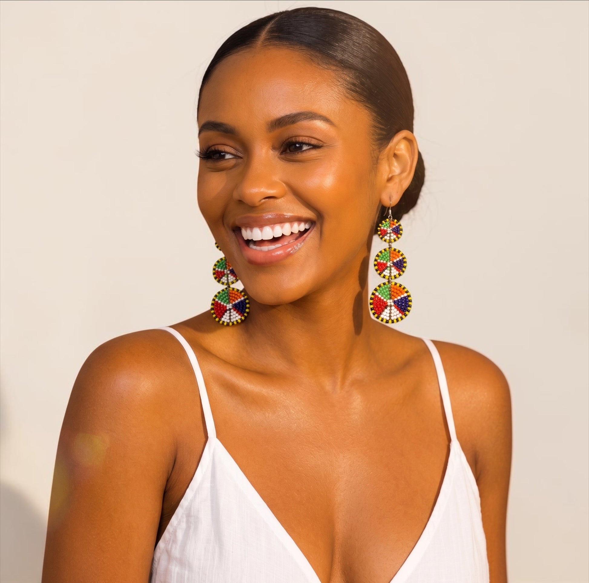Maasai Triple Disc Beaded Drop Earrings | African Statement Earrings