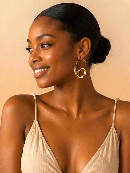 Gold Silver Spiral Hoop Earrings | Statement Minimalist Earrings