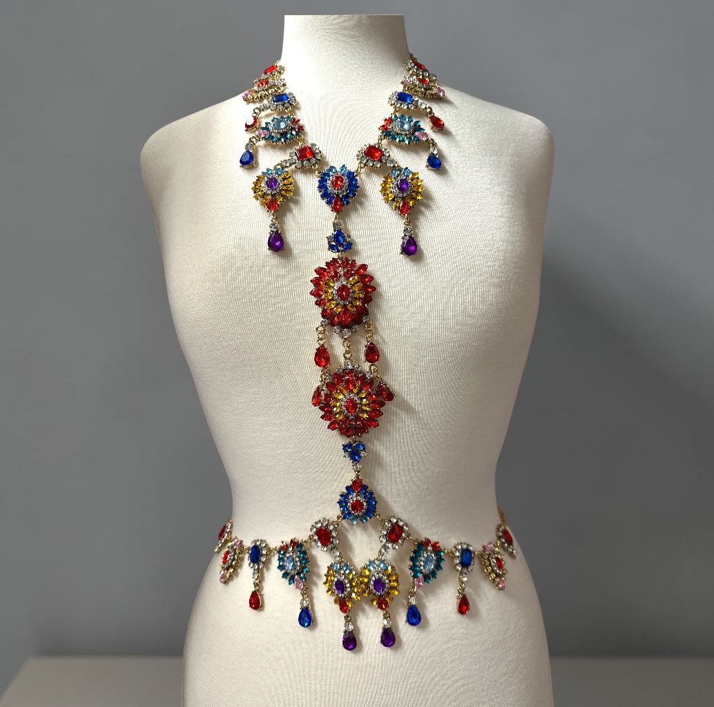 Adjustable Multicolour Crystal Statement Body Jewellery Harness Fatisha Boutique