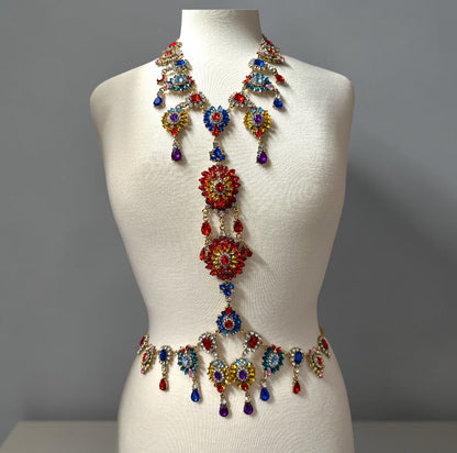 Adjustable Multicolour Crystal Statement Body Jewellery Harness