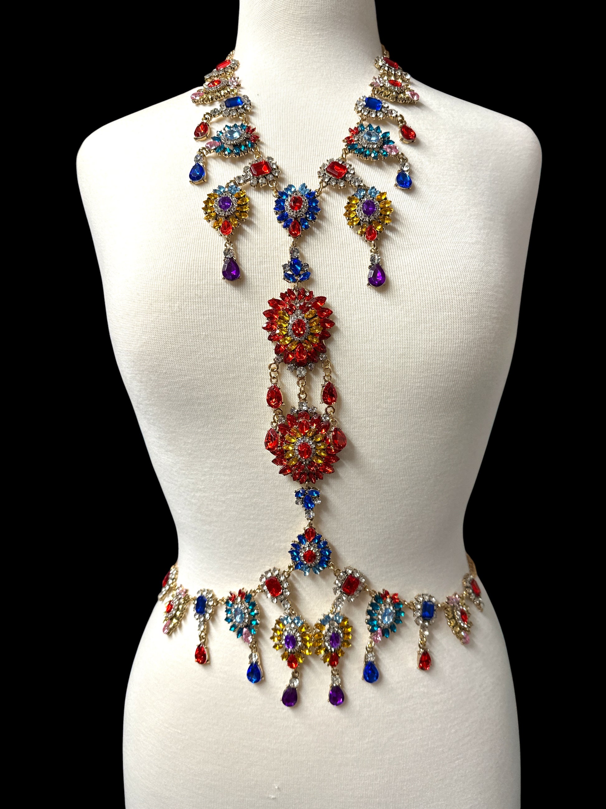 Adjustable Multicolour Crystal Statement Body Jewellery Harness