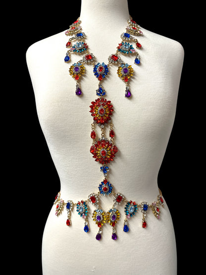 Adjustable Multicolour Crystal Statement Body Jewellery Harness
