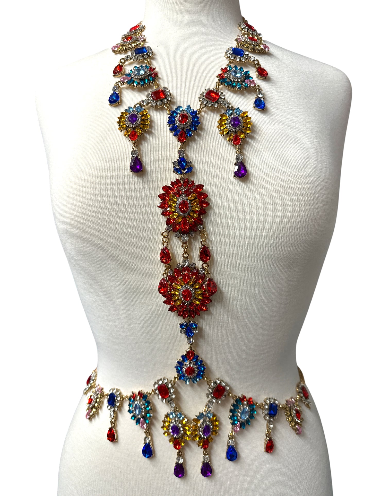 Adjustable Multicolour Crystal Statement Body Jewellery Harness Fatisha Boutique