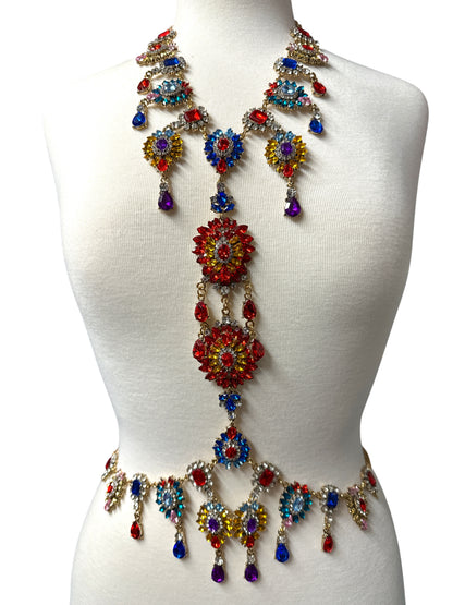 Adjustable Multicolour Crystal Statement Body Jewellery Harness
