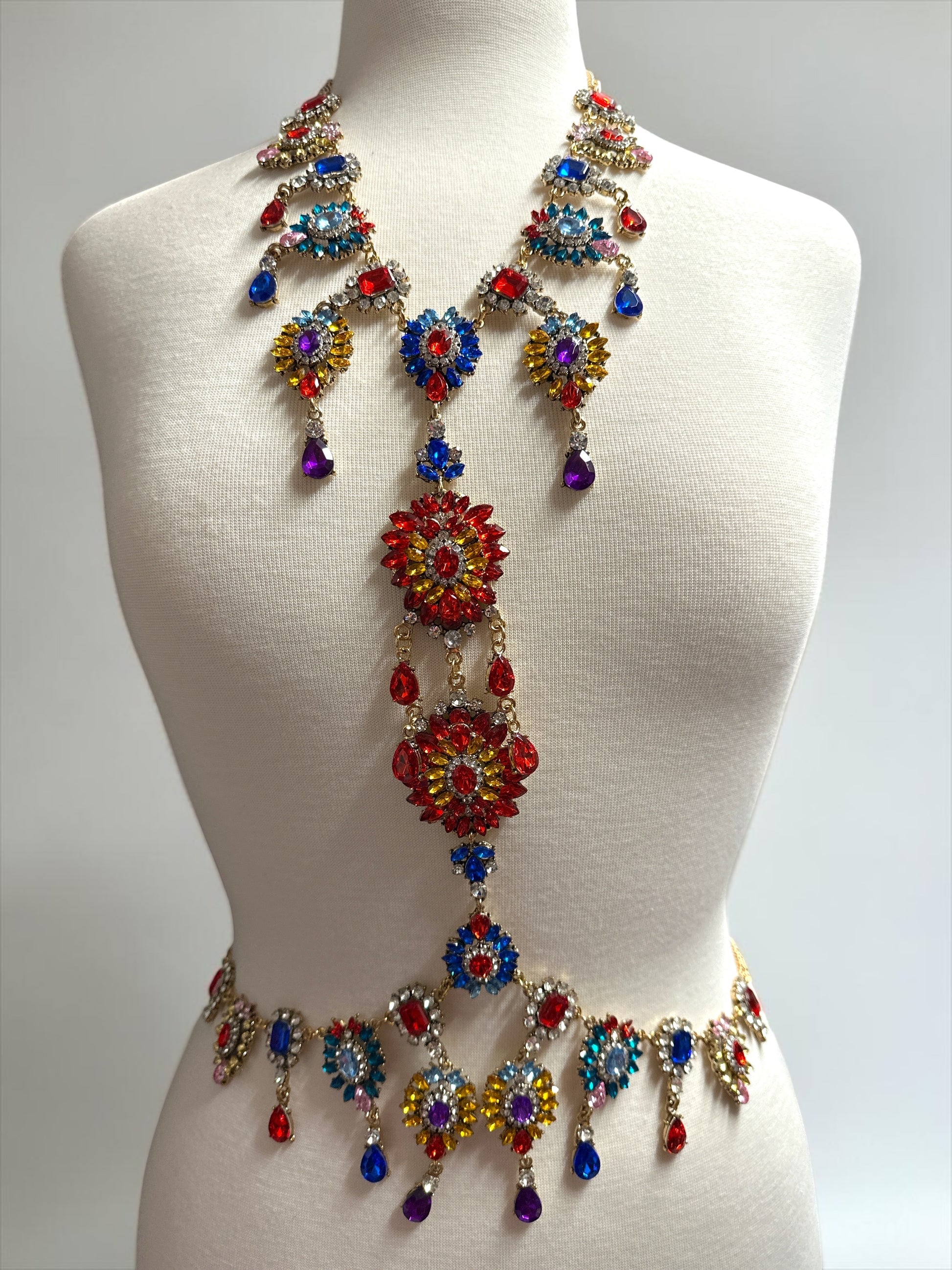 Adjustable Multicolour Crystal Statement Body Jewellery Harness