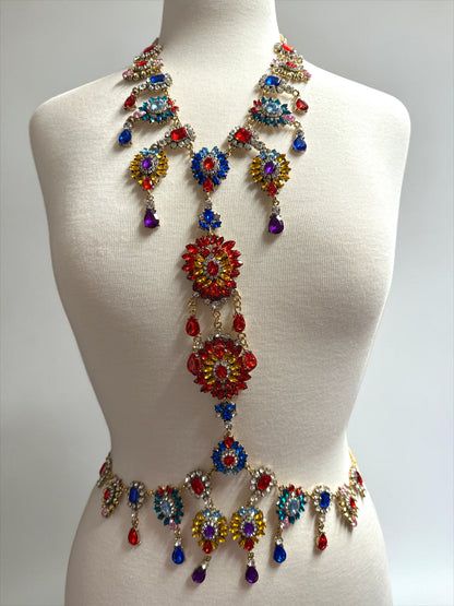 Adjustable Multicolour Crystal Statement Body Jewellery Harness