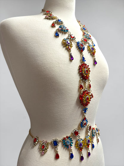 Adjustable Multicolour Crystal Statement Body Jewellery Harness