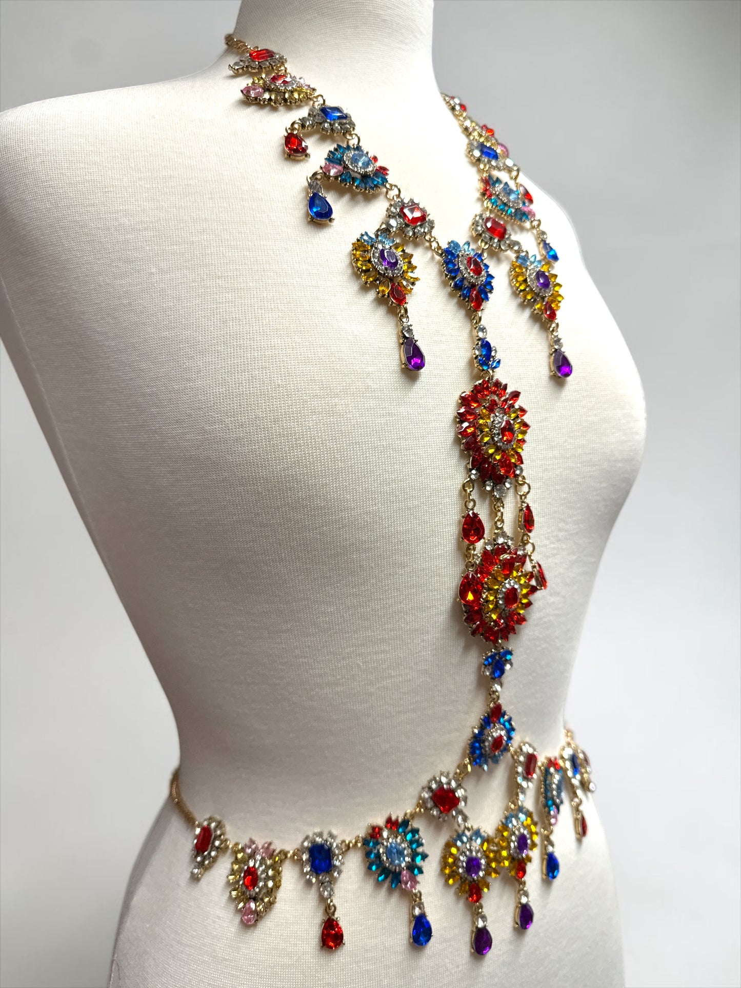 Adjustable Multicolour Crystal Statement Body Jewellery Harness Fatisha Boutique