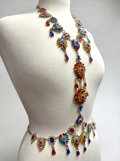 Adjustable Multicolour Crystal Statement Body Jewellery Harness
