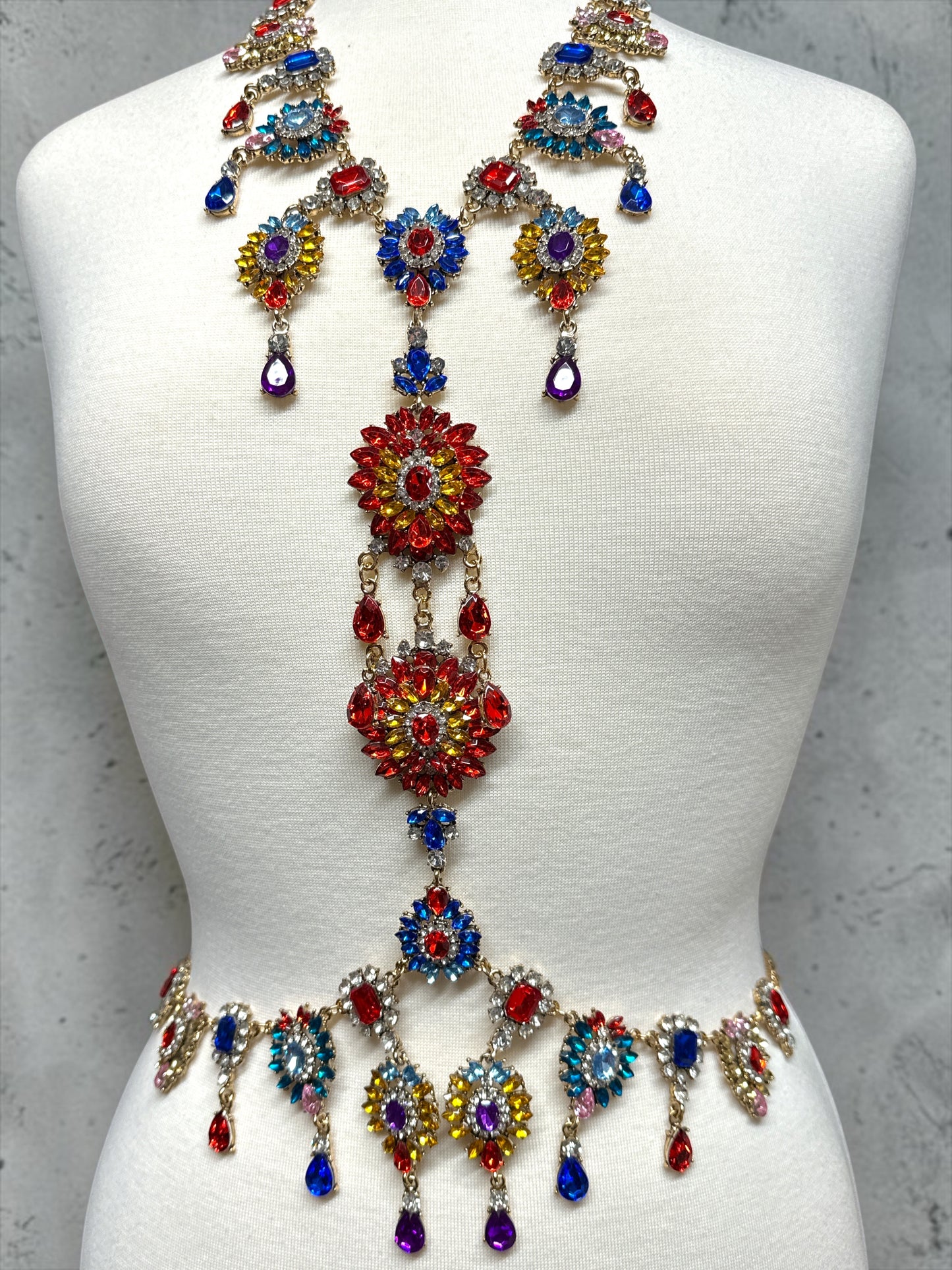 Adjustable Multicolour Crystal Statement Body Jewellery Harness Fatisha Boutique