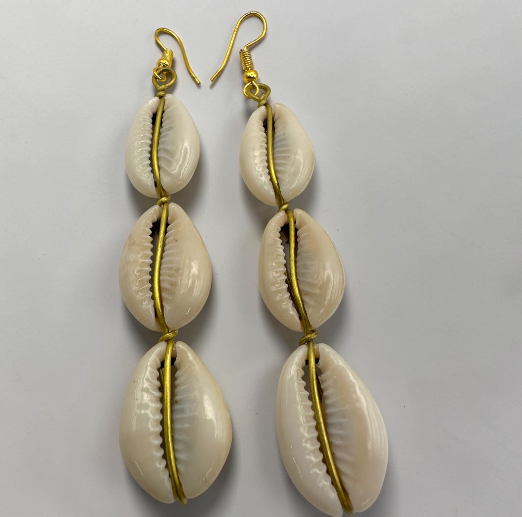 Cowrie Shell Drop Earrings, Long Boho African Jewellery Fatisha Boutique