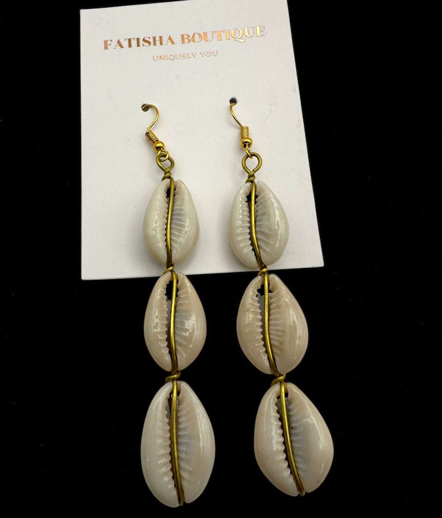 Cowrie Shell Drop Earrings, Long Boho African Jewellery Fatisha Boutique