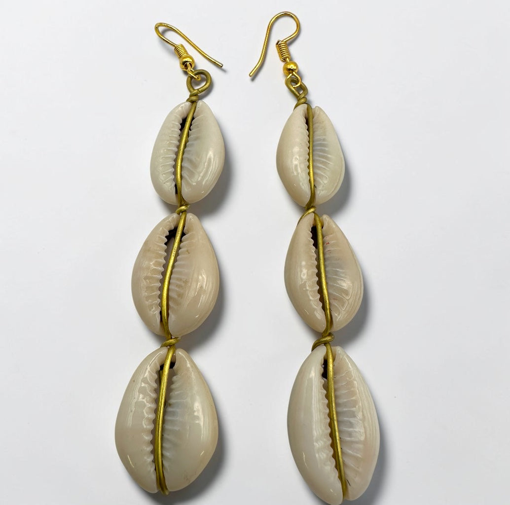 Cowrie Shell Drop Earrings, Long Boho African Jewellery