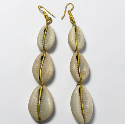 Cowrie Shell Drop Earrings, Long Boho African Jewellery