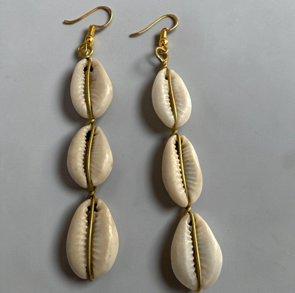 Cowrie Shell Drop Earrings, Long Boho African Jewellery