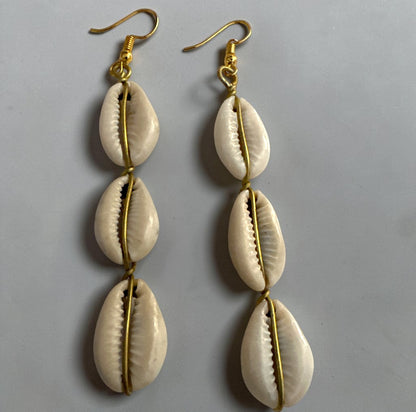 Cowrie Shell Drop Earrings, Long Boho African Jewellery
