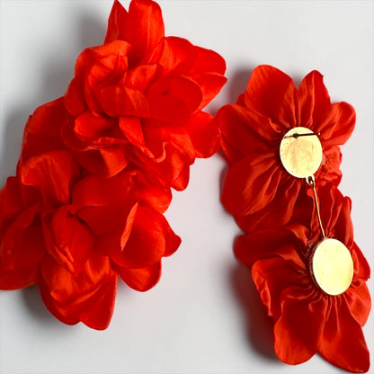 Orange Bohemian Flower Statement Drop Earrings