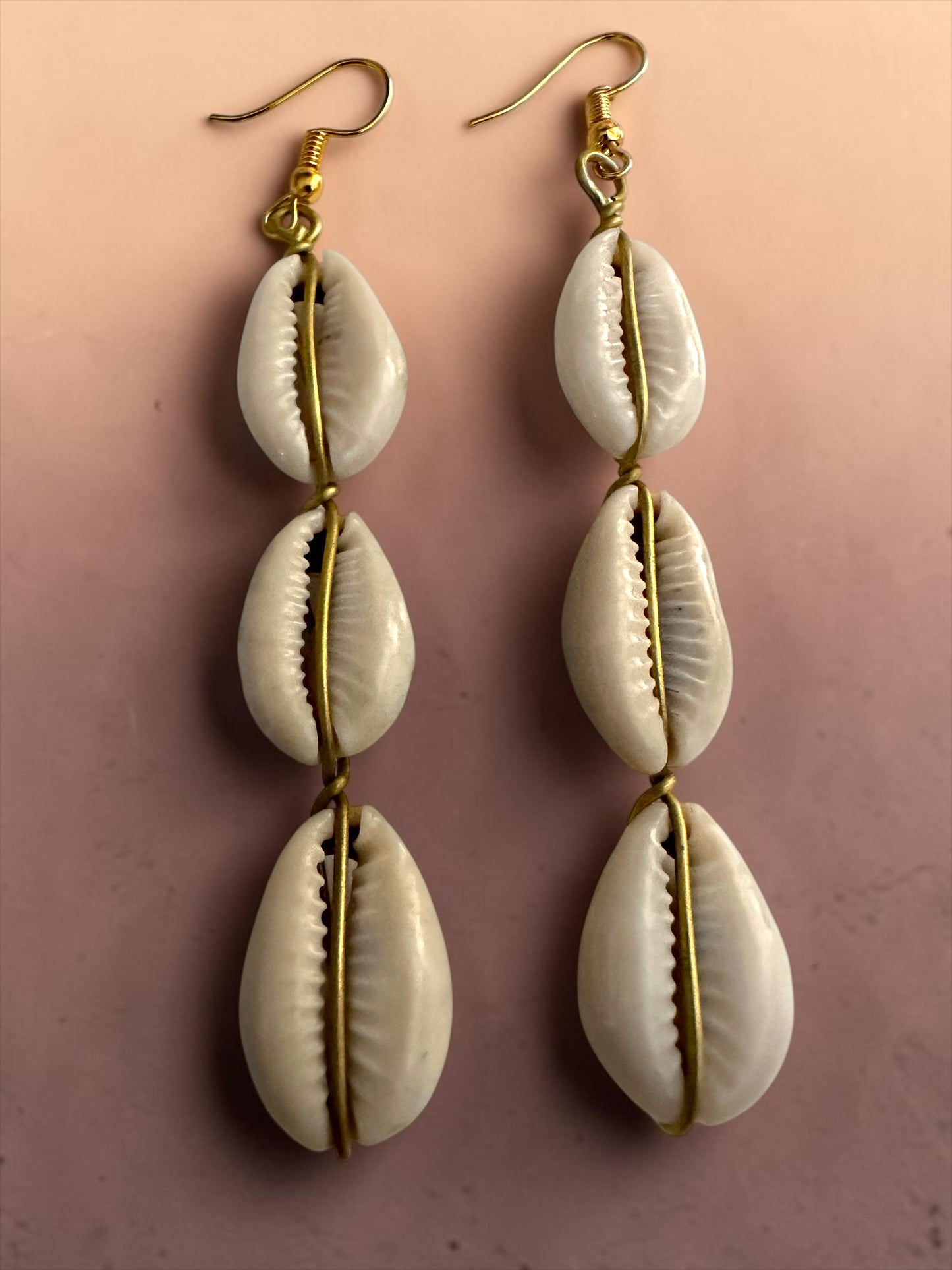 Cowrie Shell Drop Earrings, Long Boho African Jewellery Fatisha Boutique