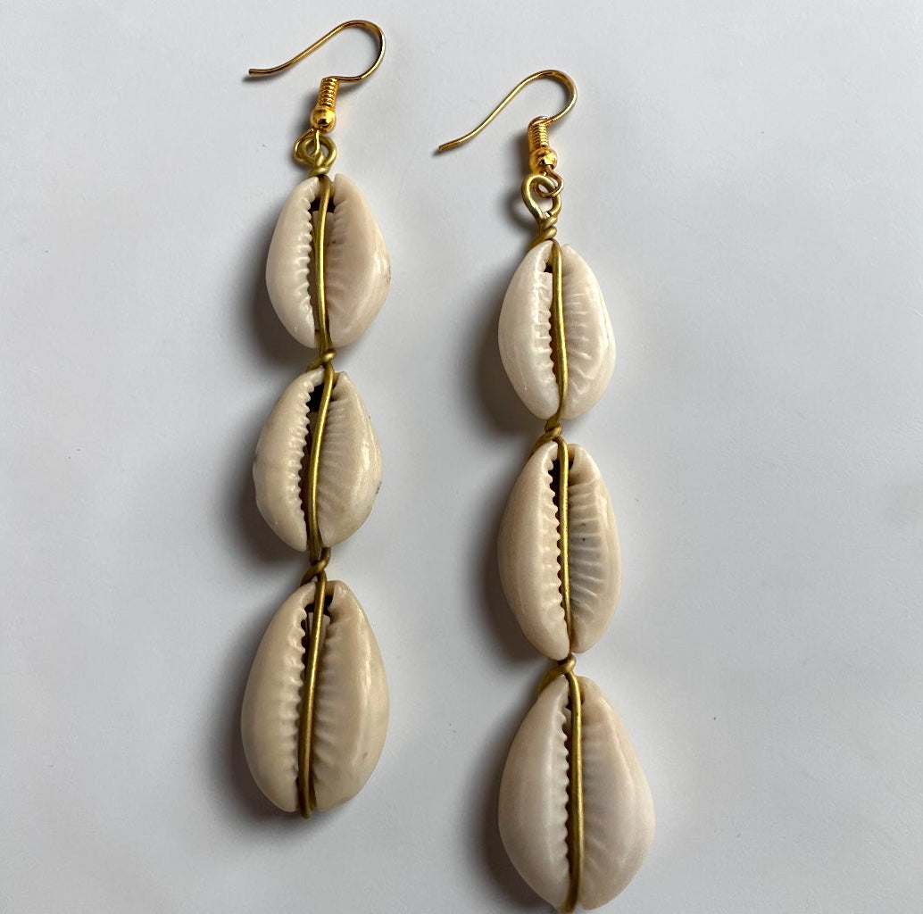 Cowrie Shell Drop Earrings, Long Boho African Jewellery Fatisha Boutique
