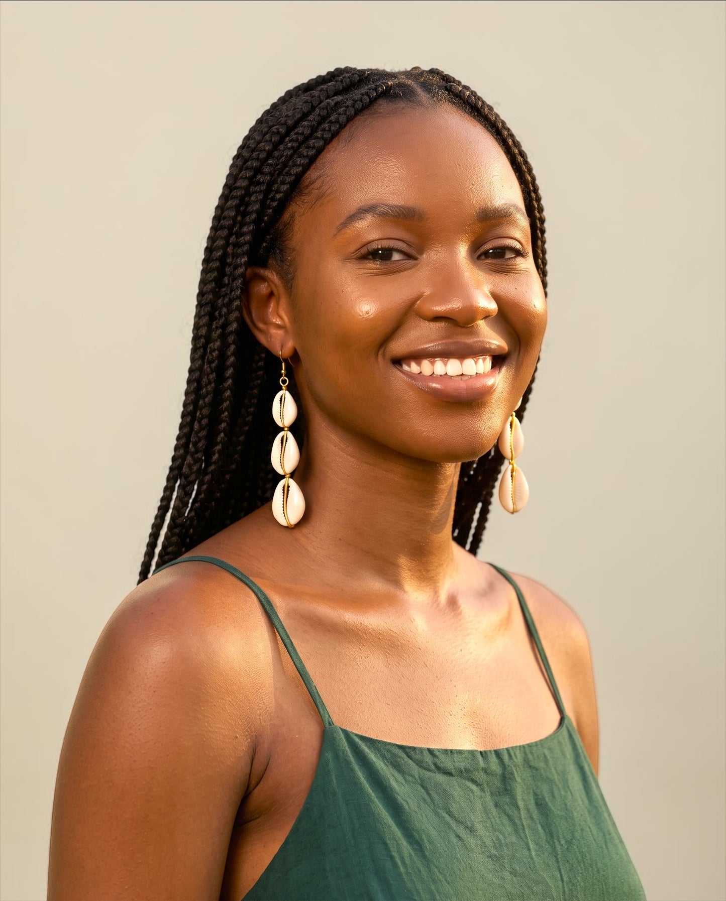 Cowrie Shell Drop Earrings, Long Boho African Jewellery Fatisha Boutique