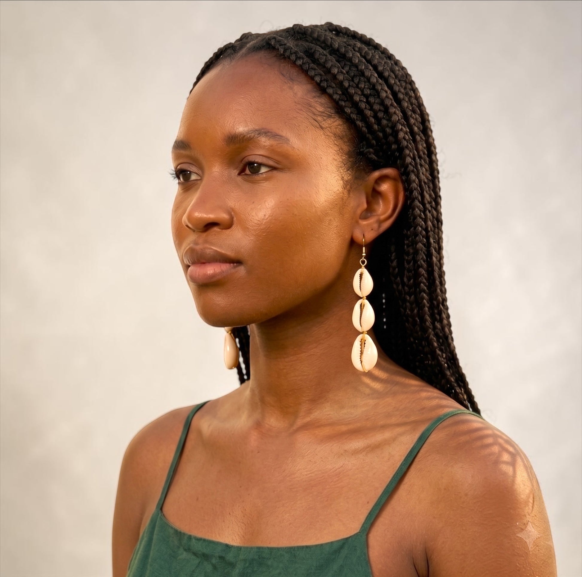 Cowrie Shell Drop Earrings, Long Boho African Jewellery
