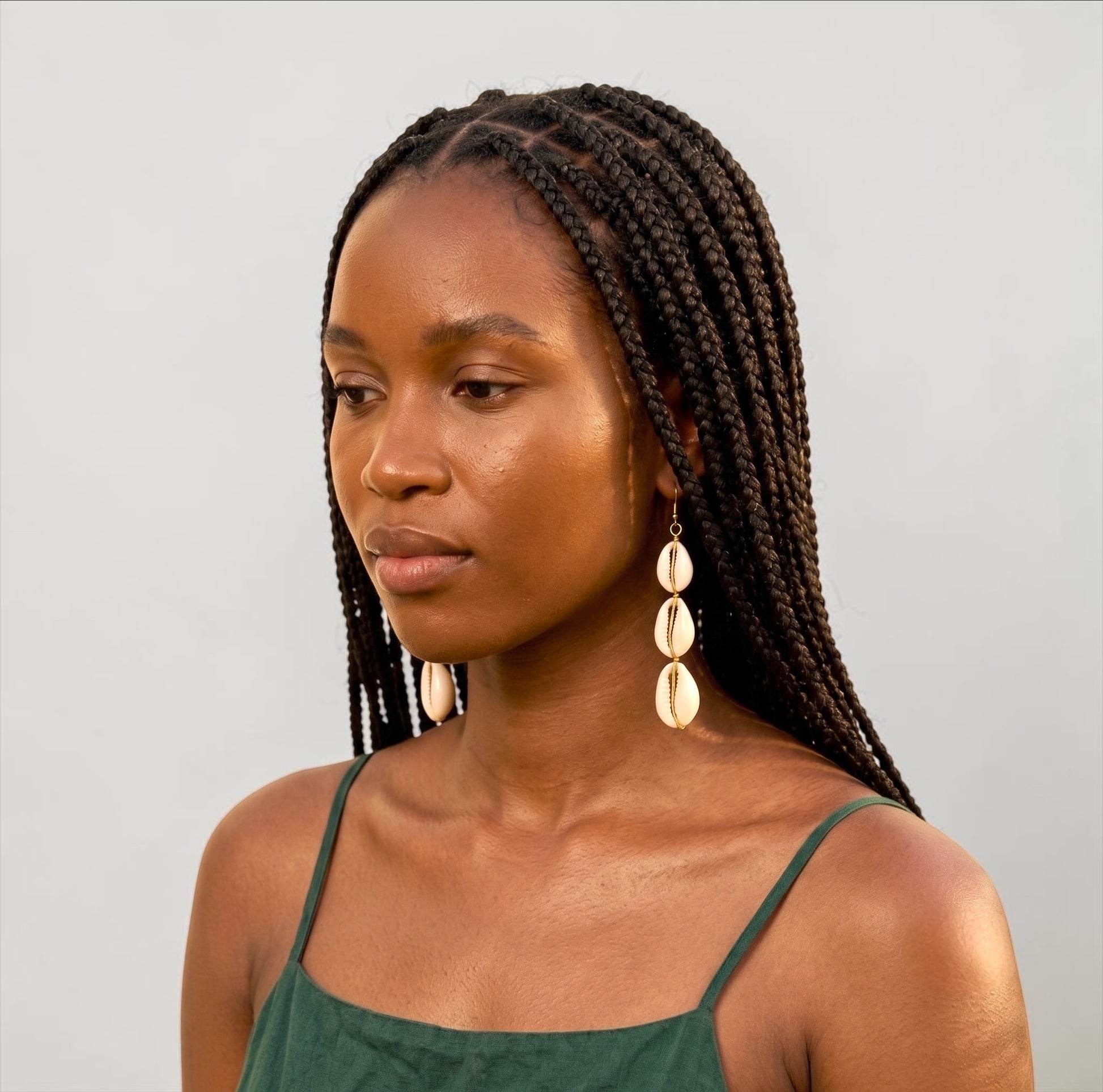 Cowrie Shell Drop Earrings, Long Boho African Jewellery