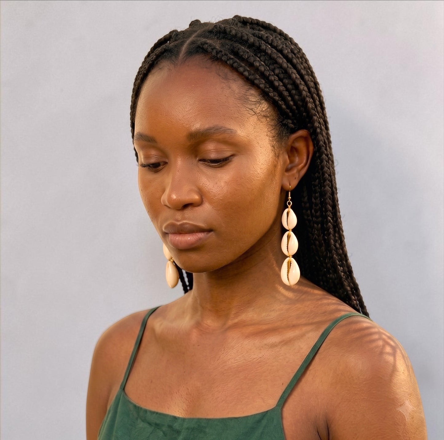 Cowrie Shell Drop Earrings, Long Boho African Jewellery Fatisha Boutique
