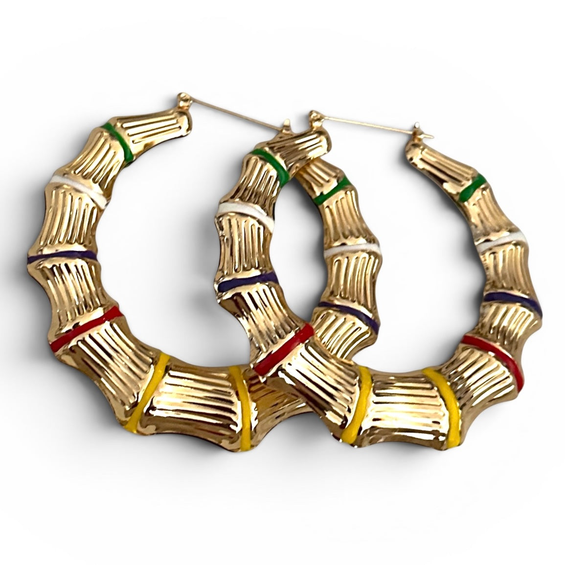 Chunky Bamboo Hoop Earrings, Gold Retro Statement Earrings Fatisha Boutique