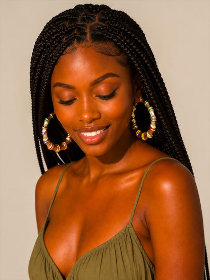 Chunky Bamboo Hoop Earrings, Gold Retro Statement Earrings